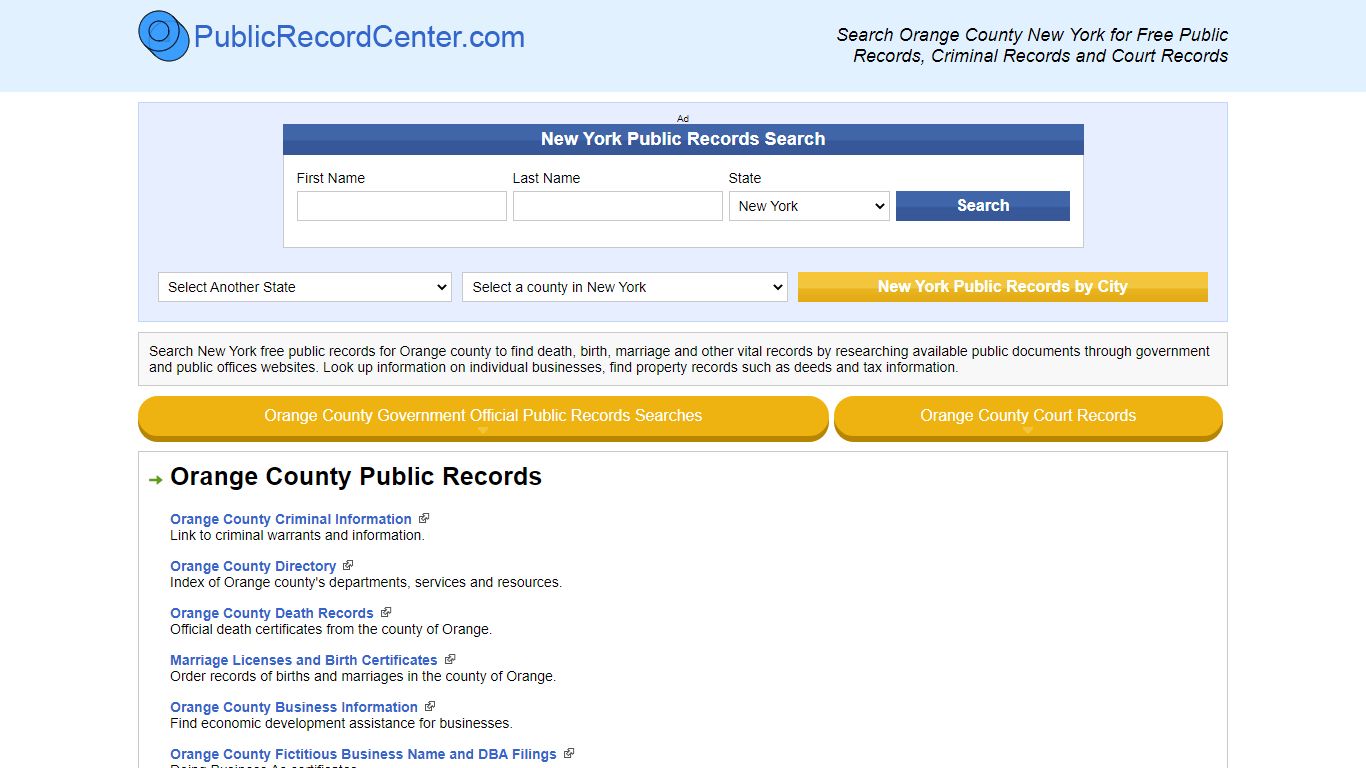 Orange County New York Free Public Records - Court Records ...